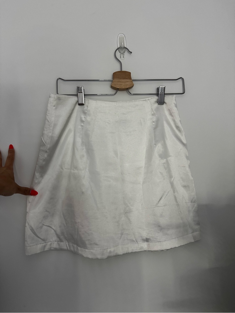 Satin White Mini Skirt with Side Slit - Picture 3 of 5